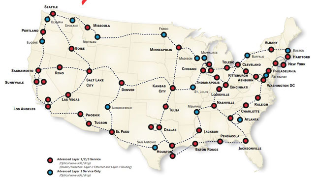 The Internet2 network infrastructure topology, as of October 2020